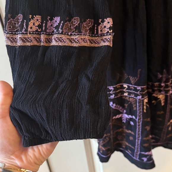 EUC Free People Rhiannon Embroidered Black Purple Bohemian Babydoll Mini Dress M - Picture 12 of 12